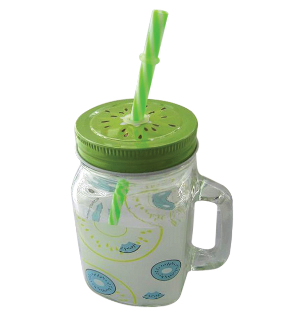 Γυάλινο ποτήρι χυμού 500ml με καπάκι & καλαμάκι