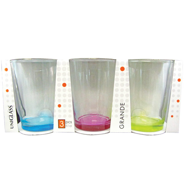 Σετ 3 ποτήρια νερού 51cl με χρωματιστό πάτο