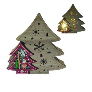 Ξύλινο δεντράκι με φως 18cm [00001937]