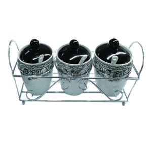 Σετ 3 κεραμικά βάζα με κουταλάκια σε μεταλλική βάση [00109324-1]