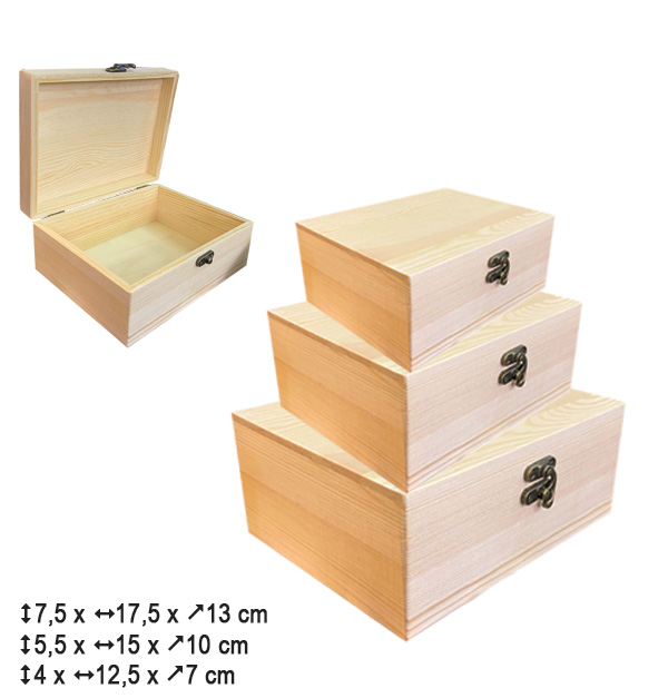 Σετ 3 ξύλινα αλουστράριστα κουτιά με στρογγυλεμένες γωνίες 
