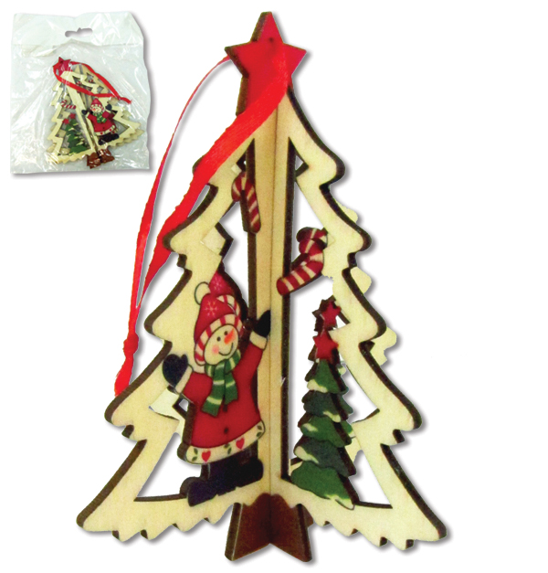 Ξύλινο τρισδιάστατο κρεμαστό Χριστουγεννιάτικο στολίδι έλατο 11,5cm [00001056]