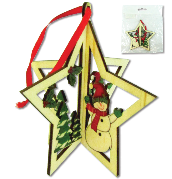 Ξύλινο τρισδιάστατο κρεμαστό Χριστουγεννιάτικο στολίδι αστέρι 10cm [00001058]
