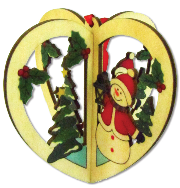 Ξύλινο τρισδιάστατο κρεμαστό Χριστουγεννιάτικο στολίδι καρδιά 18,5cm [00001059]