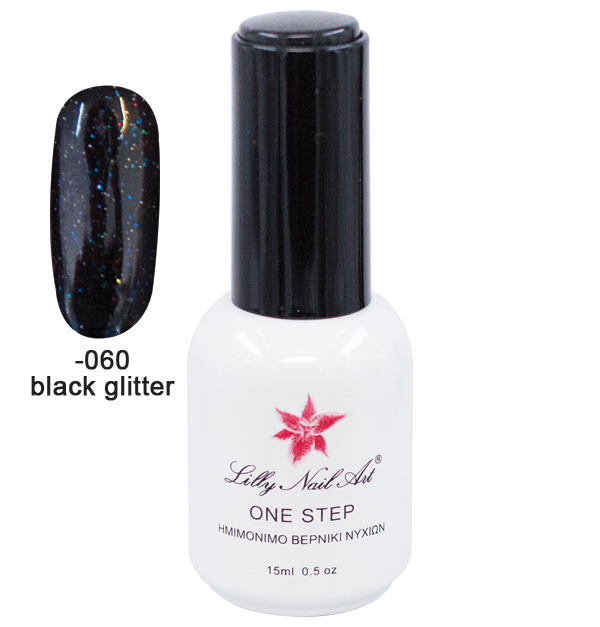 Ημιμόνιμο μανό one step 15ml - Black Glitter 